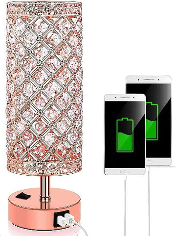 Crystal USB Bedside Lamp, Bedside Table Lamp with Dual USB Charging Port, Elegant Modern Bedroom Lamp, Crystal Table Lamps Ideal for Bedroom, Living Room, Guest Room jorunhe.com